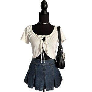 white tiefront crop top